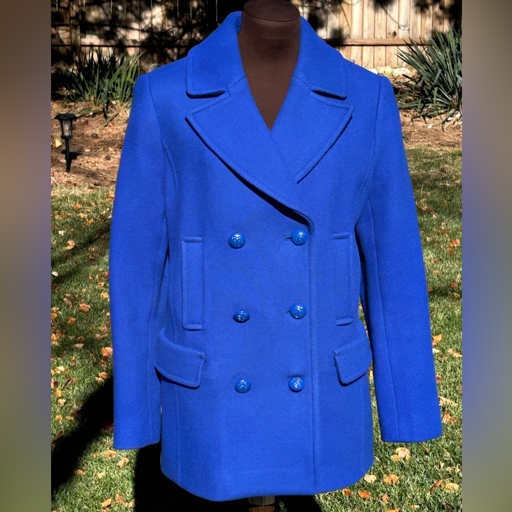 TALBOTS s8 wool peacoat-LOOKS BRAND NEW-cobalt blue-great quality-woven in Italy